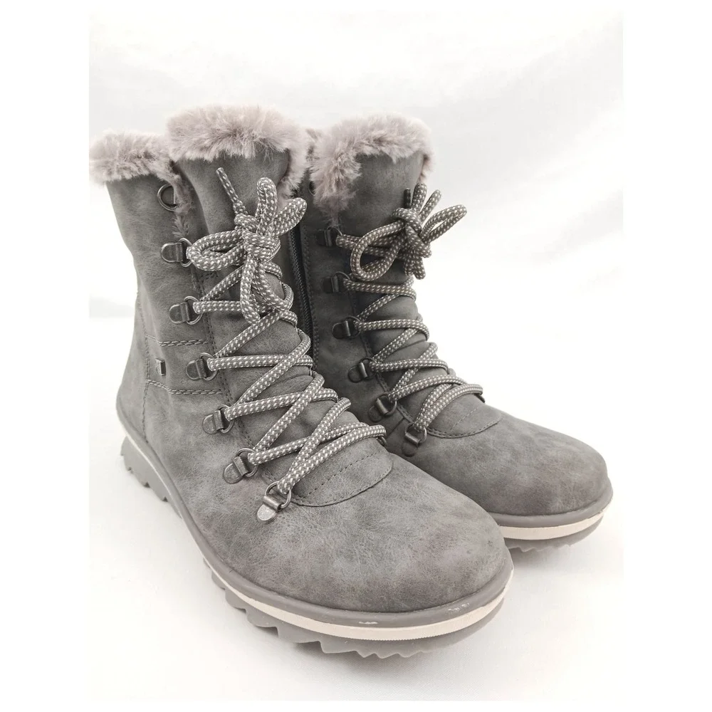 Remonte TEX Waterproof Grey Faux Suede Fur Lined Lace Up Winter Boots‎ Size 36